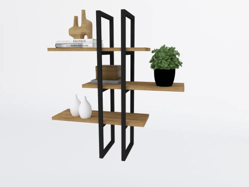 Półka Shan, stelaż czarny RAL 9005; blaty dąb pradawny