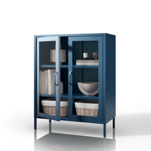 Granatowa metalowo szklana witryna - Gina Modern