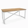 Industrial dining table Wexford, white frame, top: ancient oak