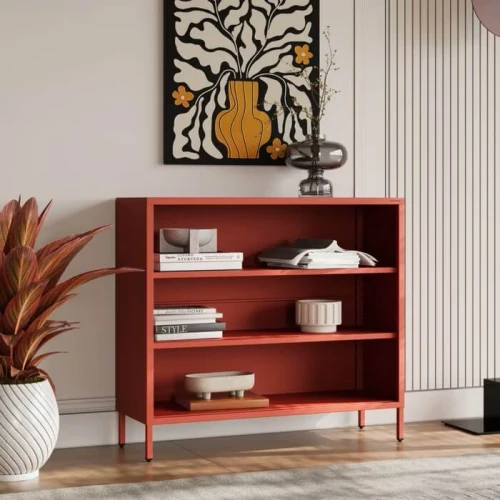 Luca - niski regał metalowy czerwony w stylu loft do salonu.jpg